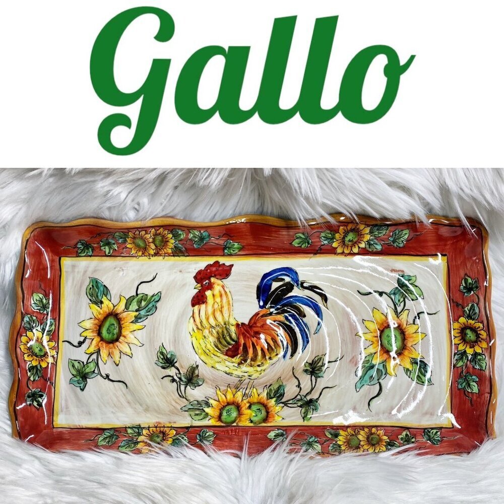 GALLO‎ Handpainted Colorful Rooster Serving Platter Farmhouse Cottage 17" x 9"
